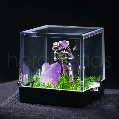 Natural Amethyst Cluster & Miner Modeling Mineral Specimen Box PW-WG43597-10-1