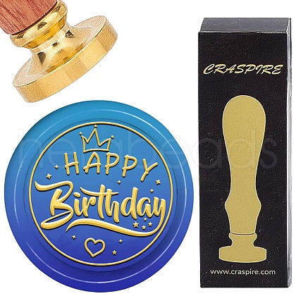 Brass Wax Seal Stamp with Wood Handle AJEW-WH0412-0355-1