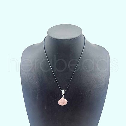 Natural Rose Quartz Fan-Shaped Pendant Necklaces VA7169-2-1