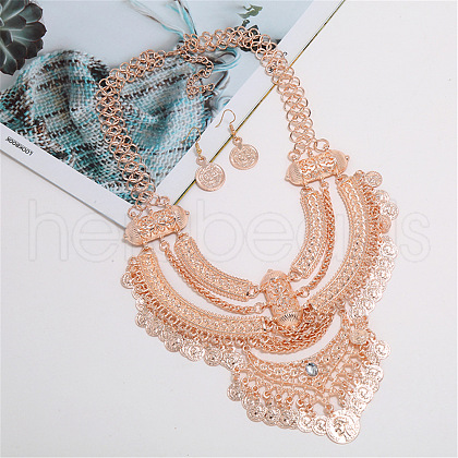 Alloy Coin Tassel Bib Necklaces & Dangle Earrings Sets FS-WG2BAC6-05-1