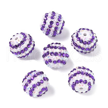 Striped Resin Rhinestone Beads OACR-A037-01A-1