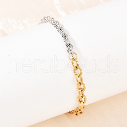 304 Stainless Steel Cable & Rope Chain Bracelets for Women BJEW-K279-03GP-1