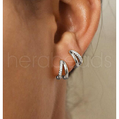 Brass Micro Pave Clear Cubic Zirconia Two-layer Hoop Earrings FS-WG85B42-02-1