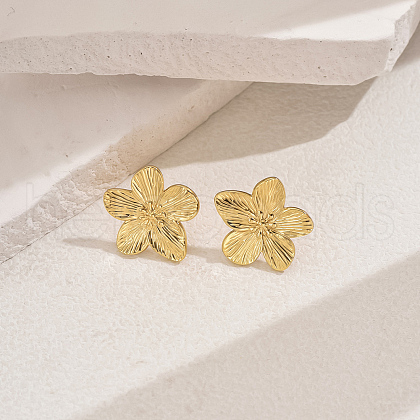 Stylish Stainless Steel Striped Flower Stud Earrings CN5900-1-1