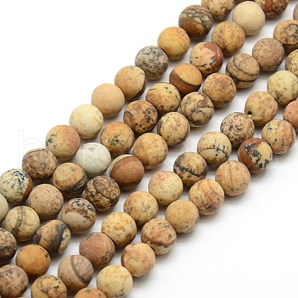 Frosted Natural Picture Jasper Round Bead Strands G-M064-4mm-05-1