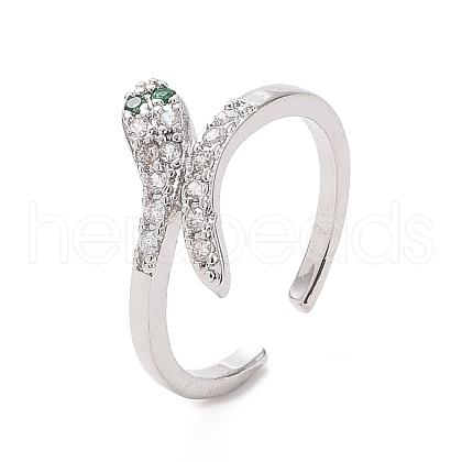 Green Cubic Zirconia Snake Open Cuff Ring RJEW-I094-17P-1