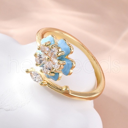 Brass Micro Pave Clear Cubic Zirconia Cuff Rings for Women RJEW-C118-09G-1