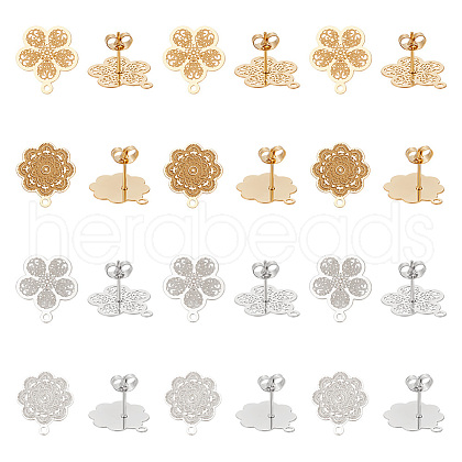 Unicraftale 24Pcs 4 Style 304 Stainless Steel Stud Earring Findings STAS-UN0030-61-1