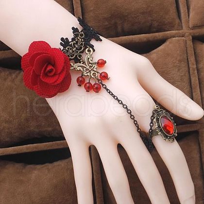 Gothic Style Retro Alloy Lace Flower Link Rings Bracelets for Women WG15940-06-1