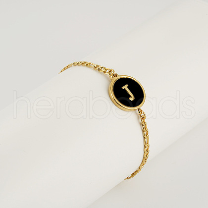 Flat Round with Letter Pattern 304 Stainless Steel Link Bracelets FS-WG4692B-08-1