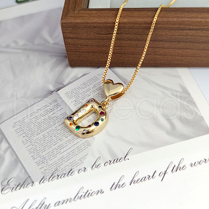 Brass Pave Colorful Cubic Zirconia Heart Initial Pendant Necklaces for Women WGF6021-07-1
