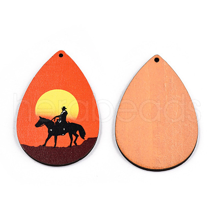 Single Face Printed Basswood Big Pendants WOOD-N006-199-05-1