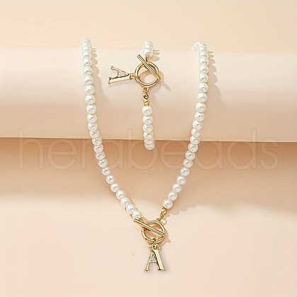 Plastic Imitation Pearl Beaded Bracelets & Necklaces Sets FS-WG7E770-01-1