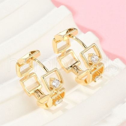 Brass Clear Cubic Zirconia Hoop Earrings EJEW-Q016-02G-1