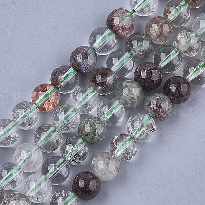 Natural Green Lodolite Quartz/Garden Quartz Beads Strands G-S333-8mm-036-1