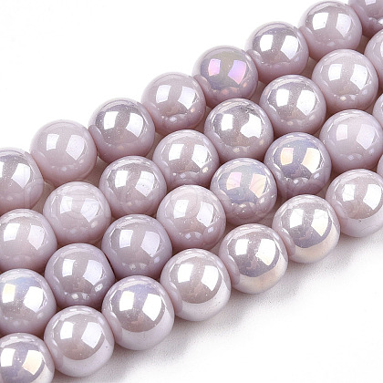 Electroplate Opaque Glass Beads Strands GLAA-T032-P8mm-AB07-1