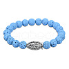 Natural Dyed Lava Rock Round Beaded Stretch Bracelets BI9255-3-1