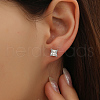 Elegant Square Sterling Silver Cubic Zirconia Stud Earrings VR4295-1