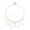 Brass  Moon & Star Charms Bib Necklace with Glass Beaded Chains NJEW-TA00101-1