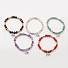 Natural Mixed Stone Beaded Elephant Charm Stretch Bracelets BJEW-JB01974-1