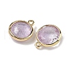 Brass Pave Natural Amethyst Faceted Flat Round Charms G-U028-03G-09-2