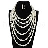 Flower Plastic Pearl Round Beaded Multilayer Necklaces & Dangle Earrings Sets FS-WG7C7AA-07-1