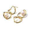 Mother's Day Jewellery Natural Pearl Beaded Twist Teardrop Dangle Stud Earrings EJEW-P229-02G-2