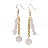 Round & Chip Natural Rose Quartz Dangle Earrings EJEW-JE05867-1