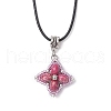Dyed Synthetic Imperial Jasper & Glass Seed Beaded Star Pendant Black Waxed Cotton Cord Necklaces NJEW-MZ00109-02-2