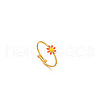 Daisy 304 Stainless Steel Enamel Open Cuff Rings for Women RJEW-M061-01G-07-1