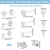 Beebeecraft 60Pcs 3 Style 304 Stainless Steel Ball Stud Earring Post STAS-BBC0004-21-2