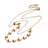 304 Stainless Steel Red Enamel Cherry Link Chain Double Layer Necklaces for Women NJEW-D321-01G-2