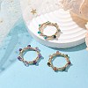 Round Natural Mixed Gemstone Bead Open Cuff Ring RJEW-JR00724-2