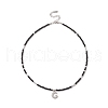 Clear Cubic Zirconia Moon Pendant Necklace with Natural Black Onyx Beaded Chains for Women NJEW-JN04271-01-1