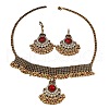 Bohemian Style Zinc Alloy & Rhinestone & Plastic Pearl Tassel Pendant Necklace & Dangle Earring FS-WG87356-01-5