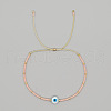 Adjustable Turkish Blue Shell Evil Eye Colorful Braided Beaded Bracelet for Women OP7113-3-1