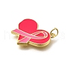 October Breast Cancer Pink Awareness Ribbon Brass Enamel Pendants KK-S517-04C-G-2
