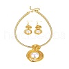 Oval Aluminum Wire Wrapped Acrylic Imitation Pearl with Imitation Leather Pendant Necklaces & Dangle Earrings Sets  FS-WG4644F-01-5