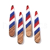 Independence Day Opaque Striped Resin & Walnut Wood Pendants RESI-U010-02G-1