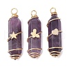 3Pcs 3 Styles Natural Amethyst Copper Wire Wrapped Pointed Pendants PALLOY-JF02460-02-1