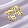 Hollow Out Leaf 201 Stainless Steel Adjustable Cuff Rings FS-WG4978C-02-1