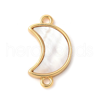 Brass Pave Natural White Shell Connector Charms KK-S522-03G-G-1