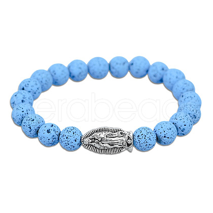 Natural Dyed Lava Rock Round Beaded Stretch Bracelets BI9255-3-1