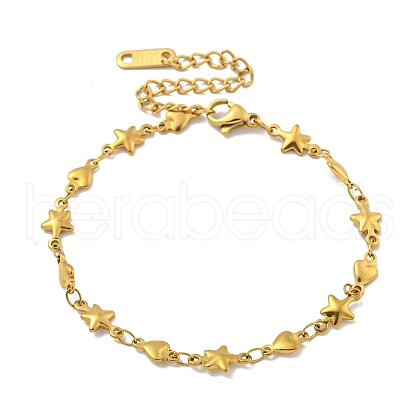 Heart & Star 304 Stainless Steel Link Chains Bracelets for Women BJEW-B059-01G-02-1