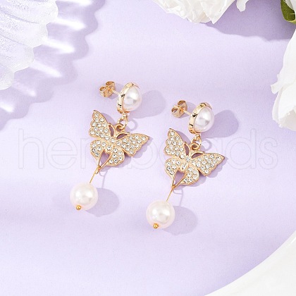 Butterfly Brass Dangle Stud Earrings EJEW-JE06461-01-1