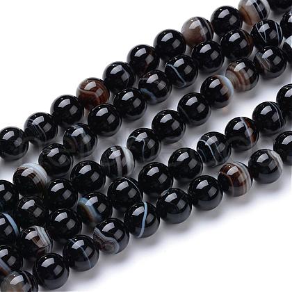 Natural Striped Agate/Banded Agate Bead Strands G-R412-19-10mm-1