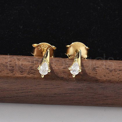 925 Sterling Silver Clear Cubic Zirconia Stud Earrings EJEW-Q032-01F-G-1
