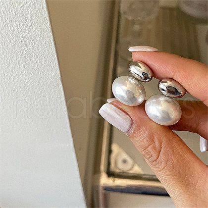 Alloy Imitation Pearl Stud Earrings FS-WGD078E-02-1