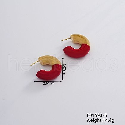 Vintage Retro Stainless Steel C-Shaped Stud Earrings for Women JV8839-5-1