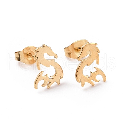 304 Stainless Steel Tiny Dragon Stud Earrings for Men Women EJEW-G318-08G-1